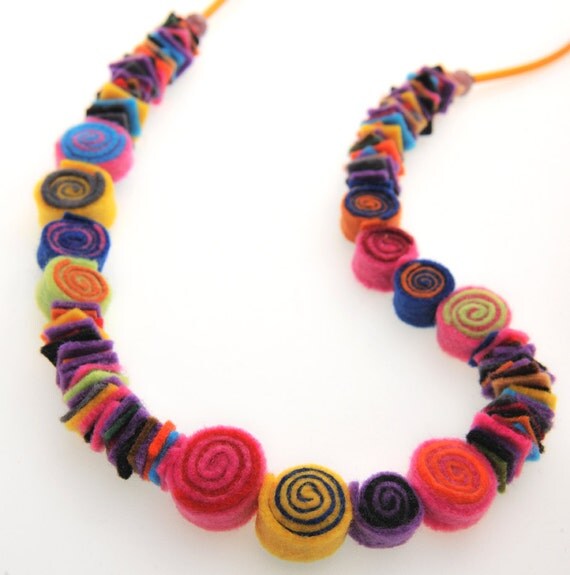 Felt jewelry Felt necklace Long necklace Colourful by BeadABoo