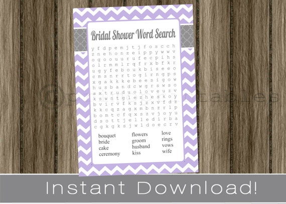 Lavender BRIDAL Shower Word Search game cards / INSTANT DOWNLOAD / chevron / diy printable digital file / wedding shower game Il_570xn