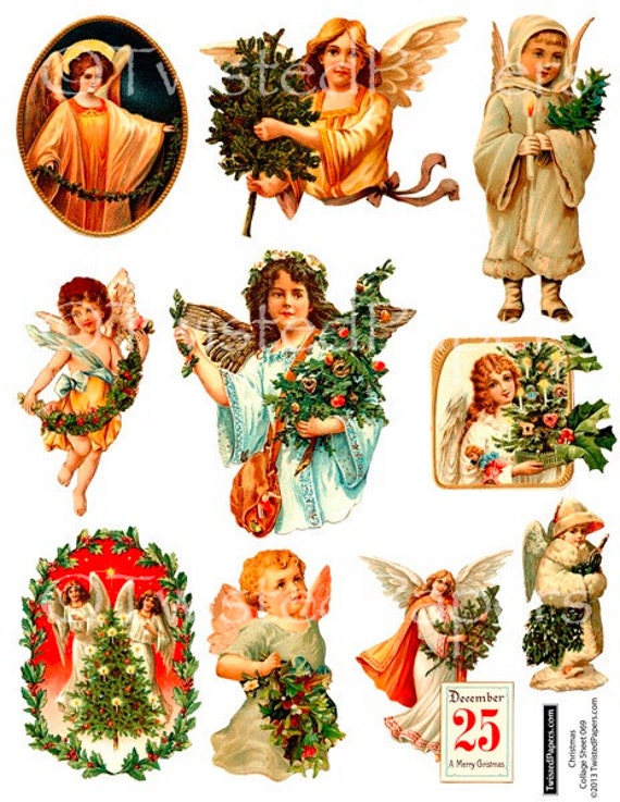Victorian Christmas ANGELS Clip Art for mixed media altered
