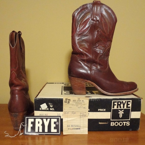 Vintage Frye Boots Womens 10 B Wine Leather Boot Box and
