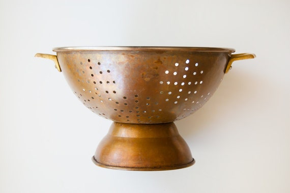 Vintage Copper Colander or Strainer with Brass Handles