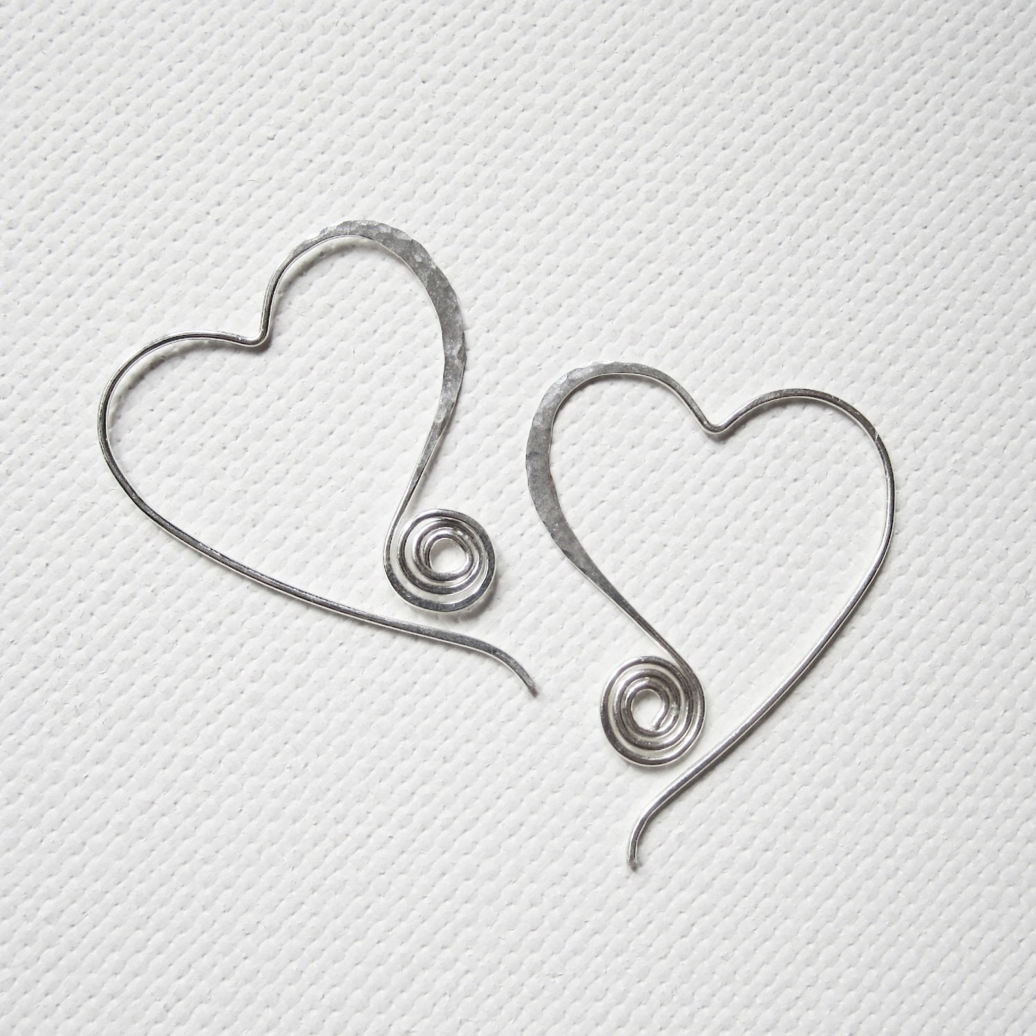 Silver Heart Earrings Open Heart Earrings Heart Earrings Swirl Earrings Hammered Earrings Hammered Heart Earrings Light Weight Earrings