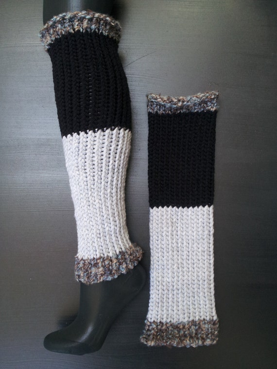 Hand knitted leg warmers unique striped by LoomOfAFruit on Etsy