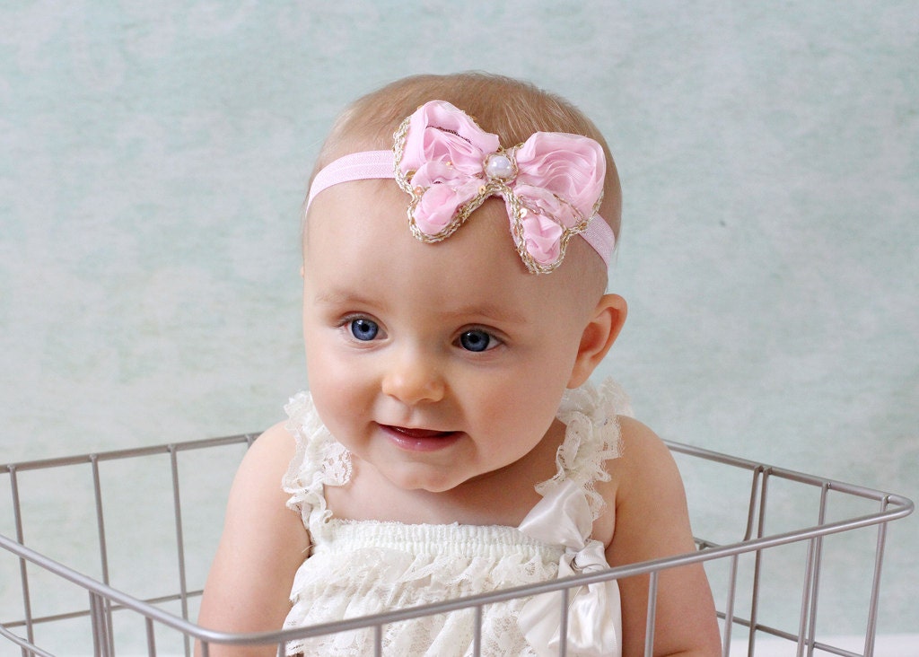 Pink Butterfly Headband, Pink Baby Headband, Pink Bow Headband, Newborn