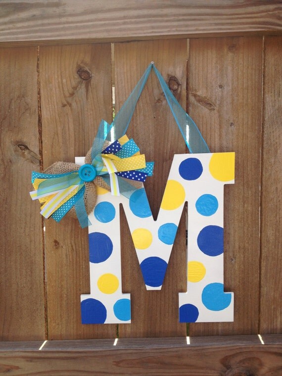 Items similar to Large HandPainted Polka Dots Initial Door Hanger Sign