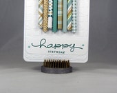 Birthday Card - Birthday Candles - Beige & Blue - Polka Dots, Plaid, Stripes, Tweet and Hoot Paper