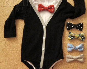 Baby Boy Navy Blue with Gray Cardigan Outfit and your choice