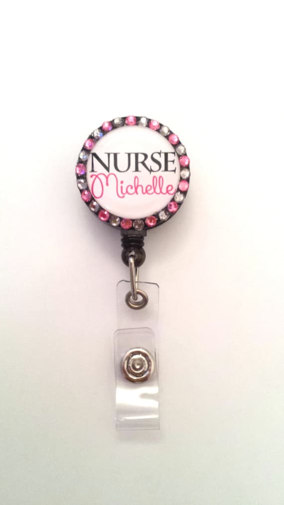 Items similar to Personalized Nurse ID badge reel with Rhinestones on Etsy