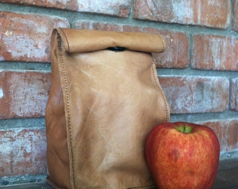 Leather Lunch Sack/ Lunch Bag/ Leather paper bag/ Insulated/ up-cycled/ BACK to SCHOOL/ Eco-friendly/ Professor/ Teacher appreciation
