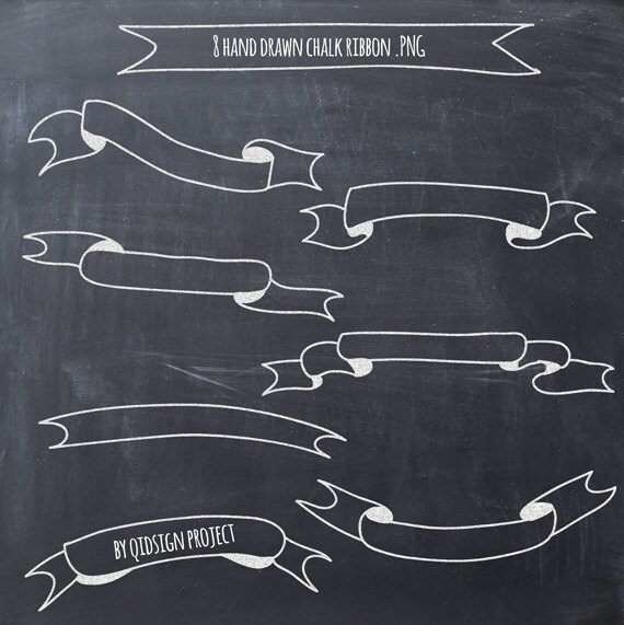 Hand drawn chalk ribbon clipart scrapbook embellish chalk