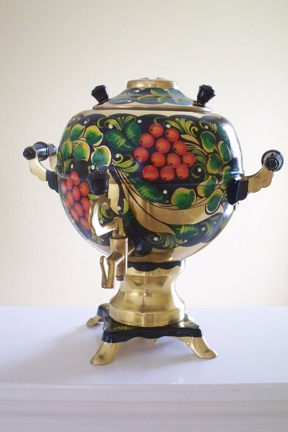 Vintage Russian Samovar hand painted tea kettle