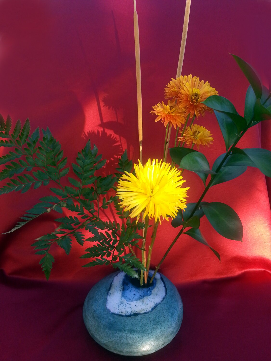 ikebana Japanese style vase ceramic hand made teal blue