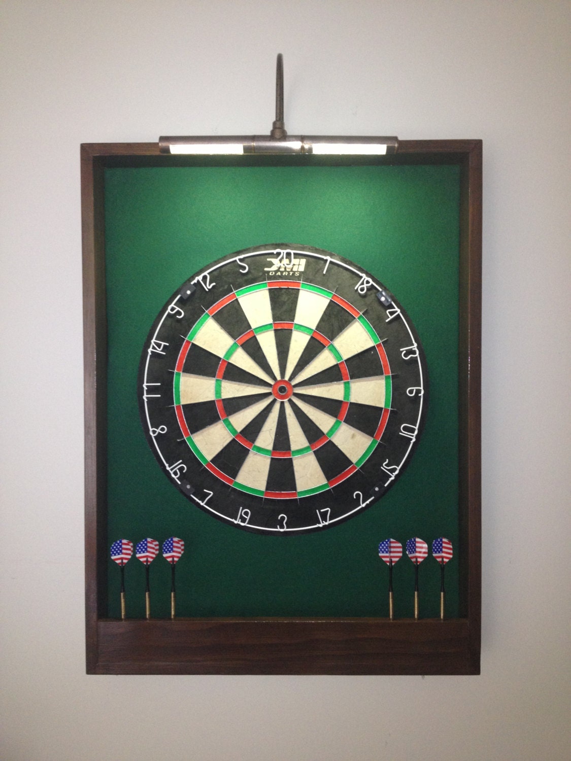 LIGHTED Green & Brown Trim Dart Board Backboard/Surround