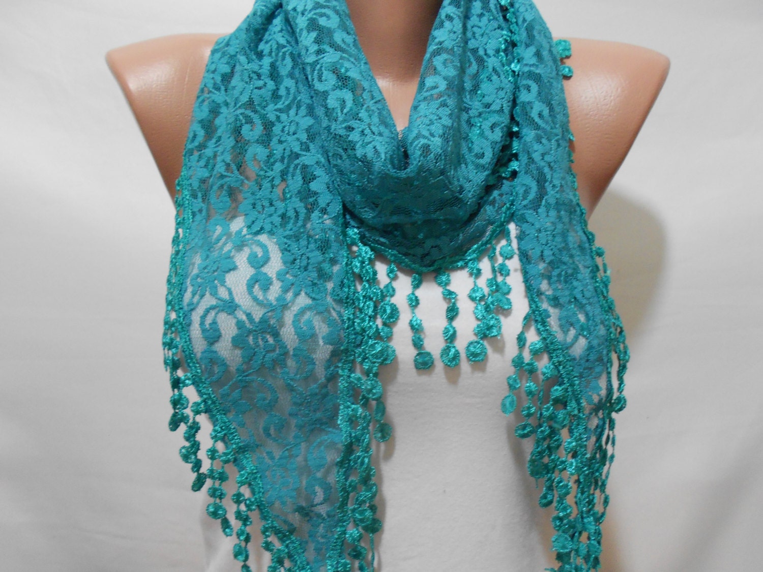 Weddings Scarf Teal Green Lace Scarf Shawl Bridal by ScarfClub