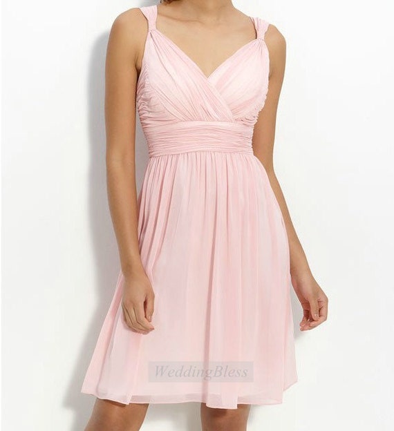 Pink Bridesmaid Dress  A-line Short Straps Bridesmaids Dress