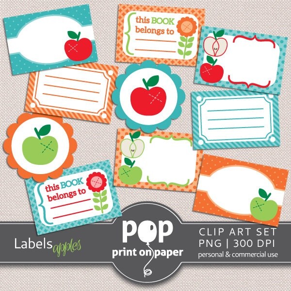 Apples 10 Labels Clip Art PNG 300 DPI Personal