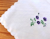 Vintage embroidered tablecloth and four napkins, beautiful set, fine embroidery violet flower