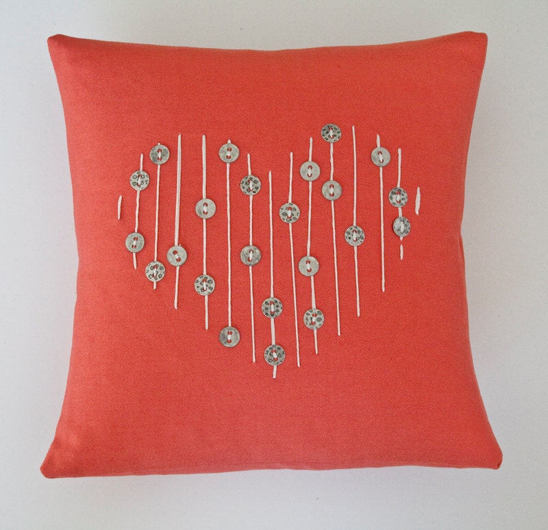 ON SALE Valentine Decor Pillow case Heart Embroidered