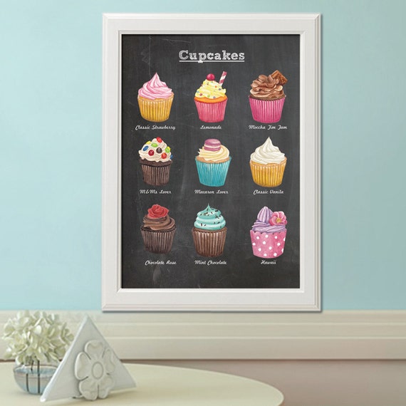 Cupcake Chalkboard Wall Poster Decor. by ThePaperWing on Etsy