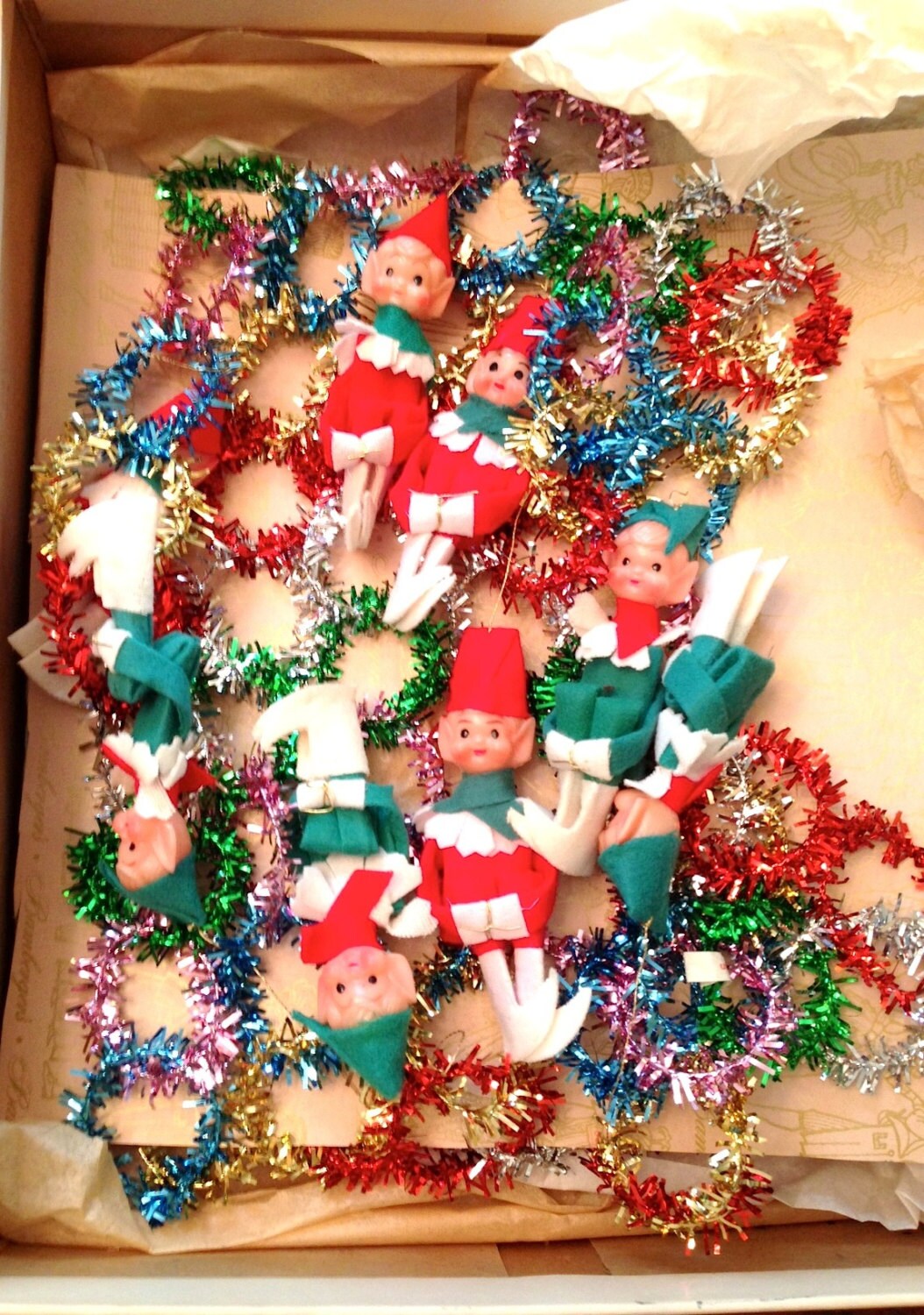 Vintage Christmas Elf Elves Tinsel Garland Knee Hugger Japan