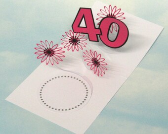 40th Birthday Card Flowers Spiral Pop Up 3D - Pink Flowers – 40th Birthday Spiral Pop Up Card