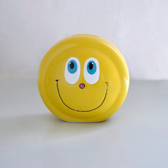 Vintage Smiley Face Bank 1970's by VoilaVintageMarket on Etsy