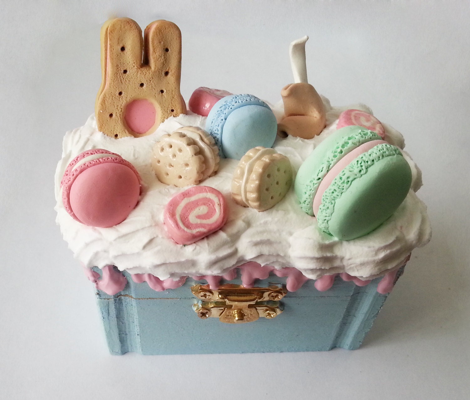 Kawaii Decoden Small Jewelry Box Blue Pastel Mini Container