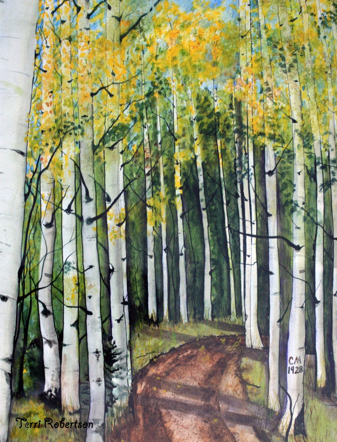 aspen watercolor painting original aspen tree landscape