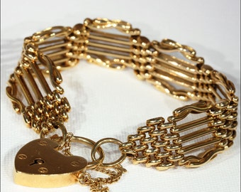Wide Antique Victorian Gate Bracelet, 15k Gold, 7"