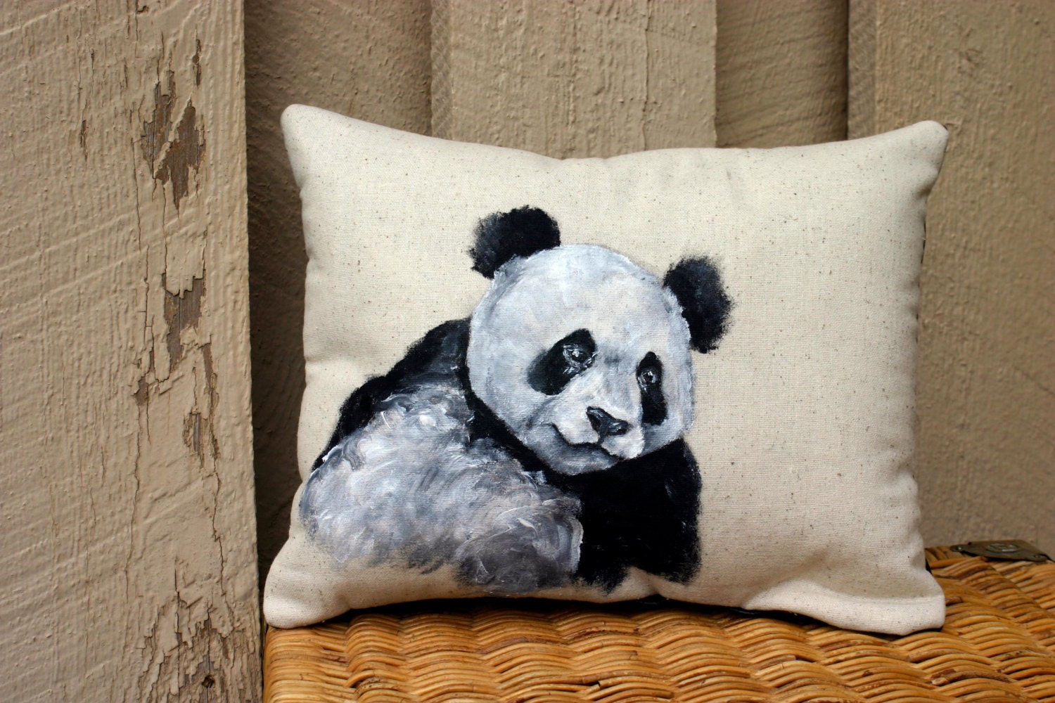 Panda Bear Painted Pillow Hand Painted by LittleLoBoutique