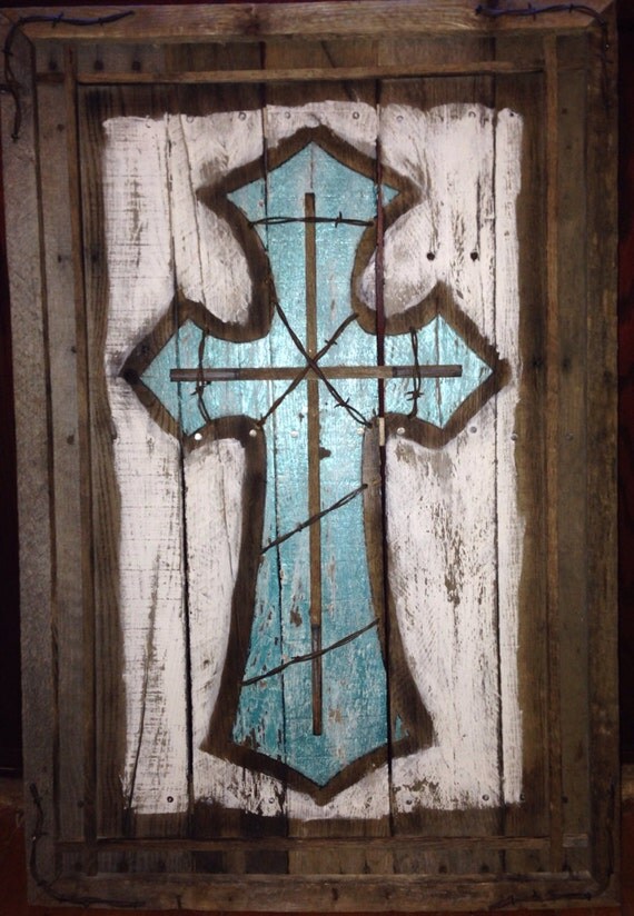 Turquoise Cross Reclaimed Wood Wall Hanging