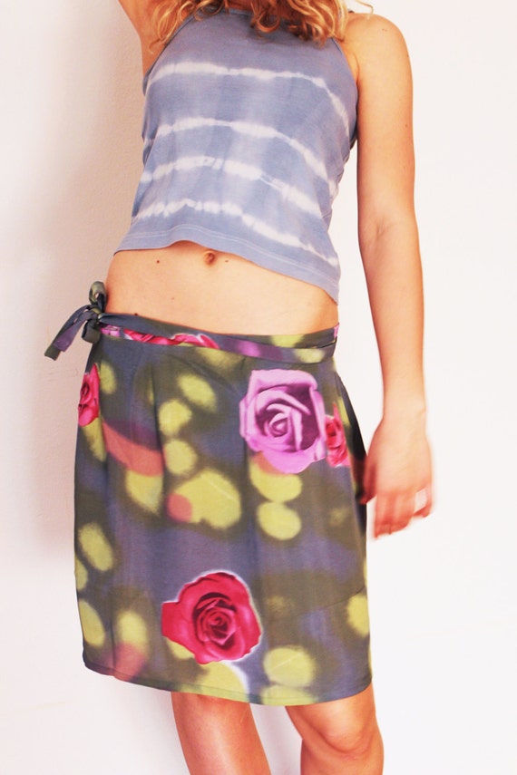 SALE 90s Mesh See Through Wrap Skirt Flower Print