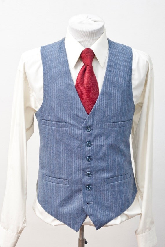 Men's Blue Pinstripe Vest / Vintage Size 40/Medium / by BrightWall
