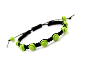 Geek Bracelet in Lime and Black Cord made from LEGO® Pieces