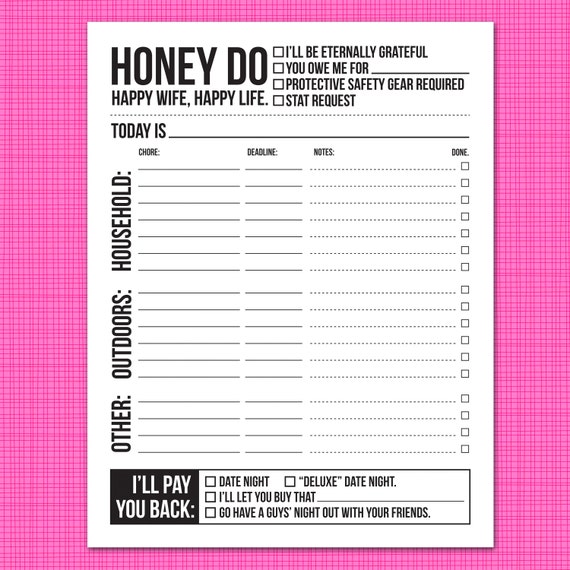 instant download printable sheet honey do list by microdesign