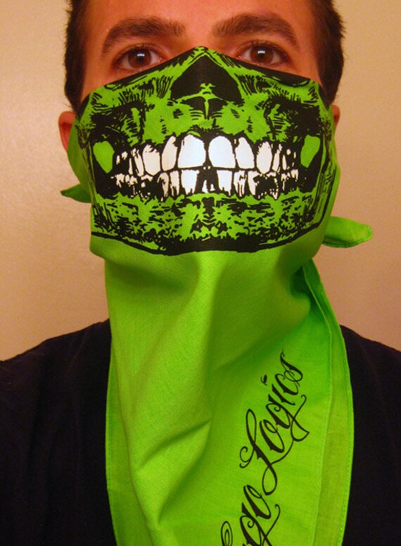 Neon Ganja Green Skull Bandana Face Mask With Glow In The Dark
