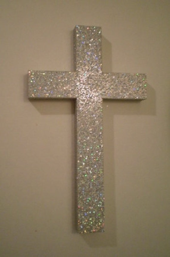SILVER GLITTER CROSS Wall Cross in Sparkling by LaurieBCreations