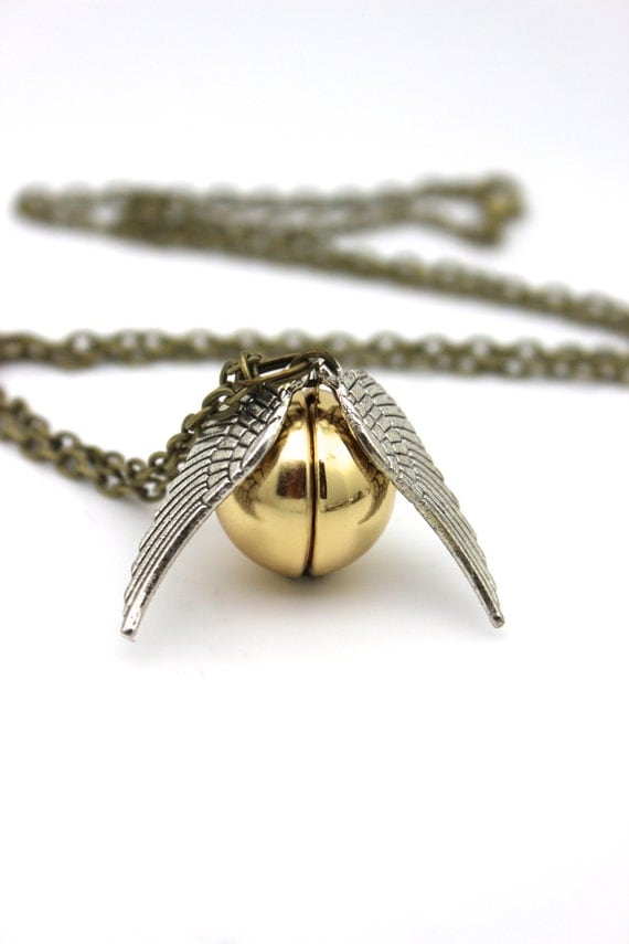 Flying Snitch Locket, Shiny Gold with Silver Wings