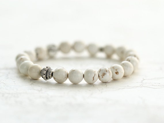 White Turquoise Bracelet White Howlite Bracelet Bohemian