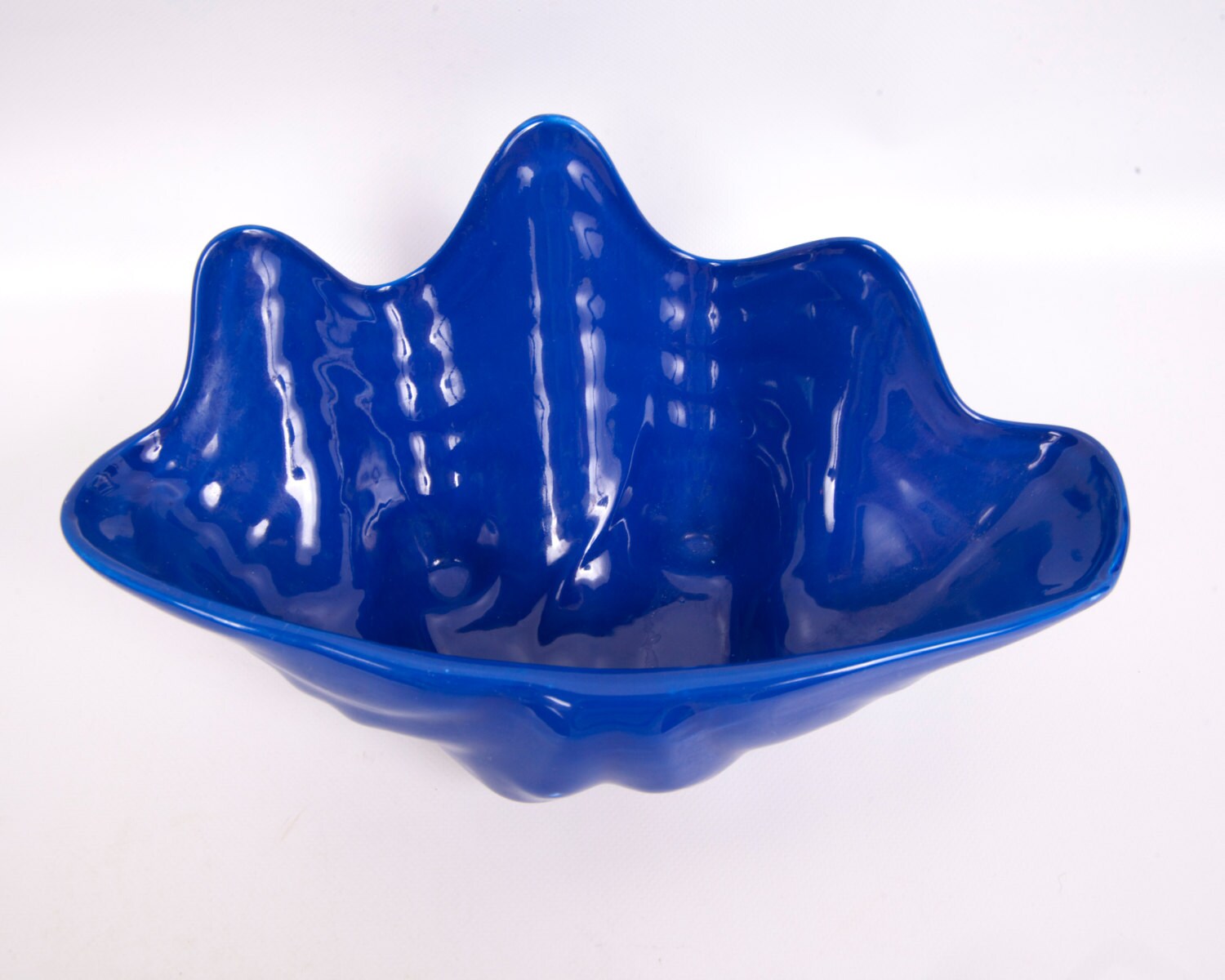 Vintage Blue Clam Shell Shaped Pottery Bowl By Levintagegalleria