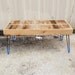 Ready to Ship Reclaimed wood coffee table recycled steel hairpin legs electric blue dip. recycled