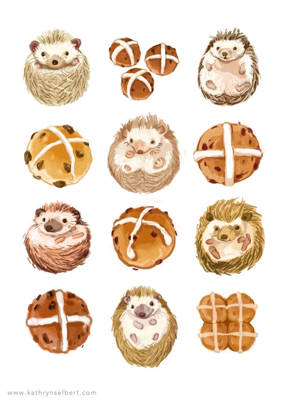 Fine Art Print - Hedgehogs and Hot Cross Buns Illustration