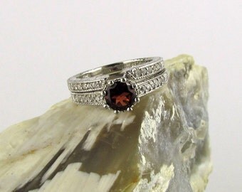 garnet wedding ring set