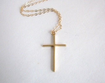 Simple, Skinny Gold Cross Necklace - 14K Gold Filled Chain, Christian necklace, Christian jewelry, religious jewelry