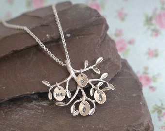 Gift Idea for Her, Silver Family Tree Necklace, Personalised Grandma Present, Childrens Initials, Gift for Wife, Nanna, Family Initials