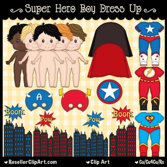 SuperHero Clip Art Boy Dress Up Clip Art By ResellerClipArt