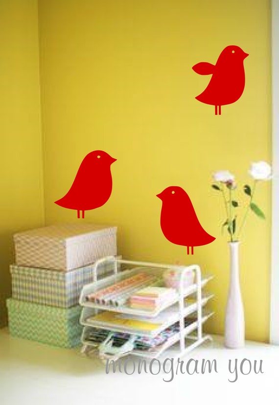 Birds Vinyl Wall Decal Set of 3 Bird Wall Decal Animal