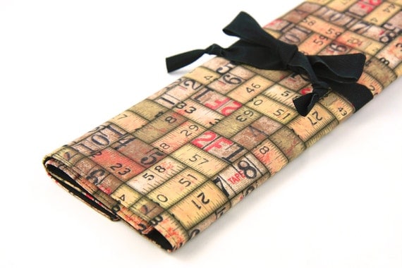 Large knitting needle case - Tape Measures - Multi 30 black pockets for straights, circulars and double points