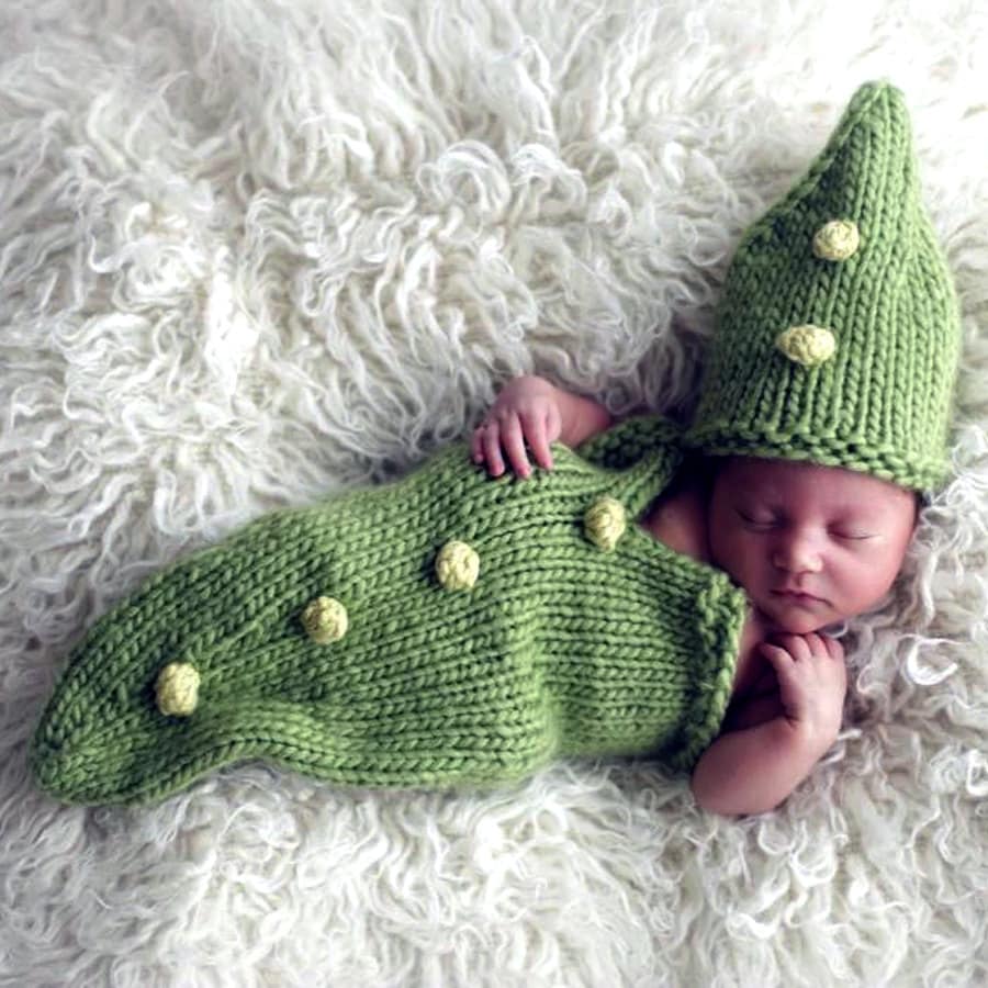 Baby Knit Pattern Green Pea Pod Cocoon Bunting Costume