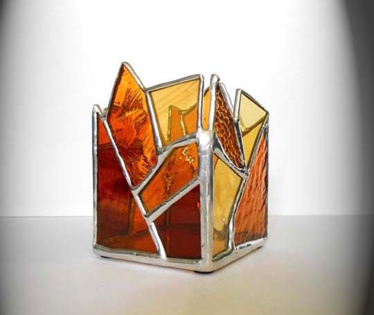 Amber Stained Glass Candle Holder